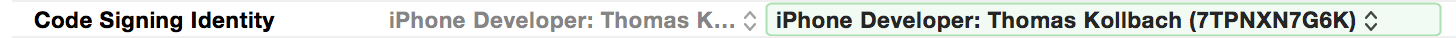 Set up of the code signing identity in Xcode project settings