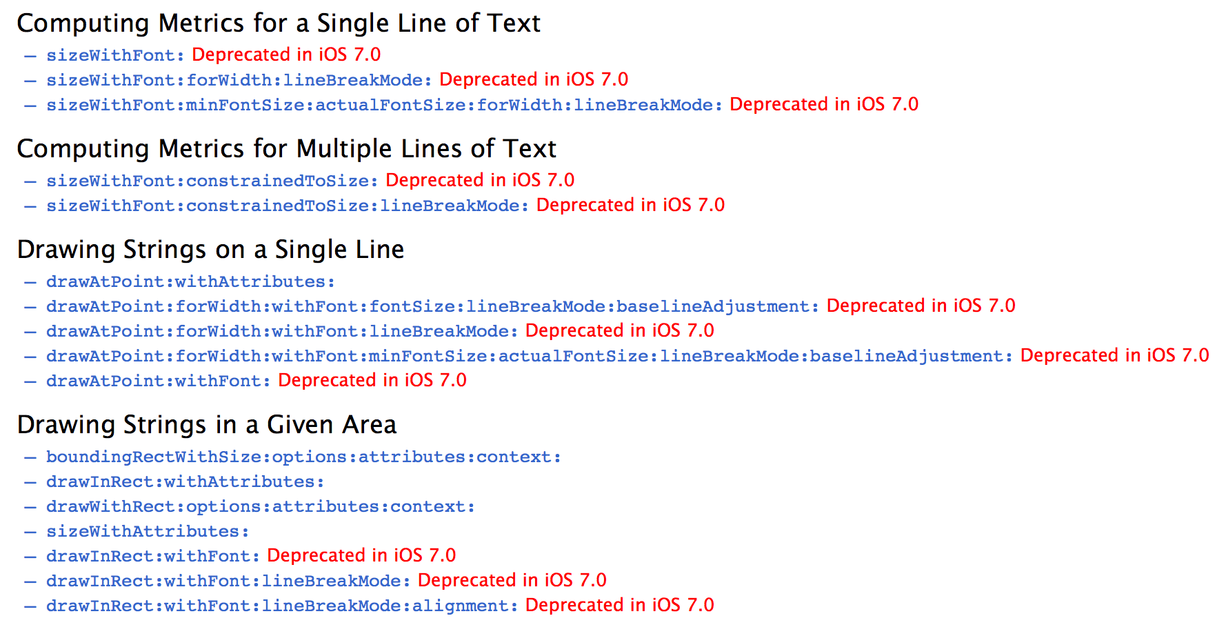 Deprecated string measuring methods